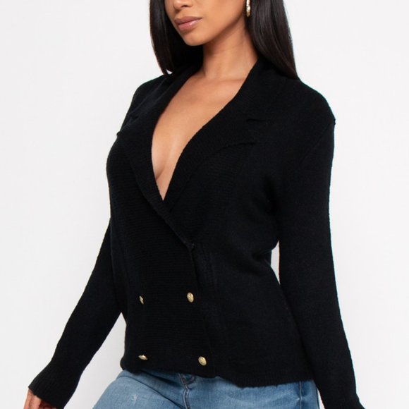 NWT LISSY warm wrap Sweater Blazer with front buttons, S,M,L,XL, Black - Picture 5 of 6